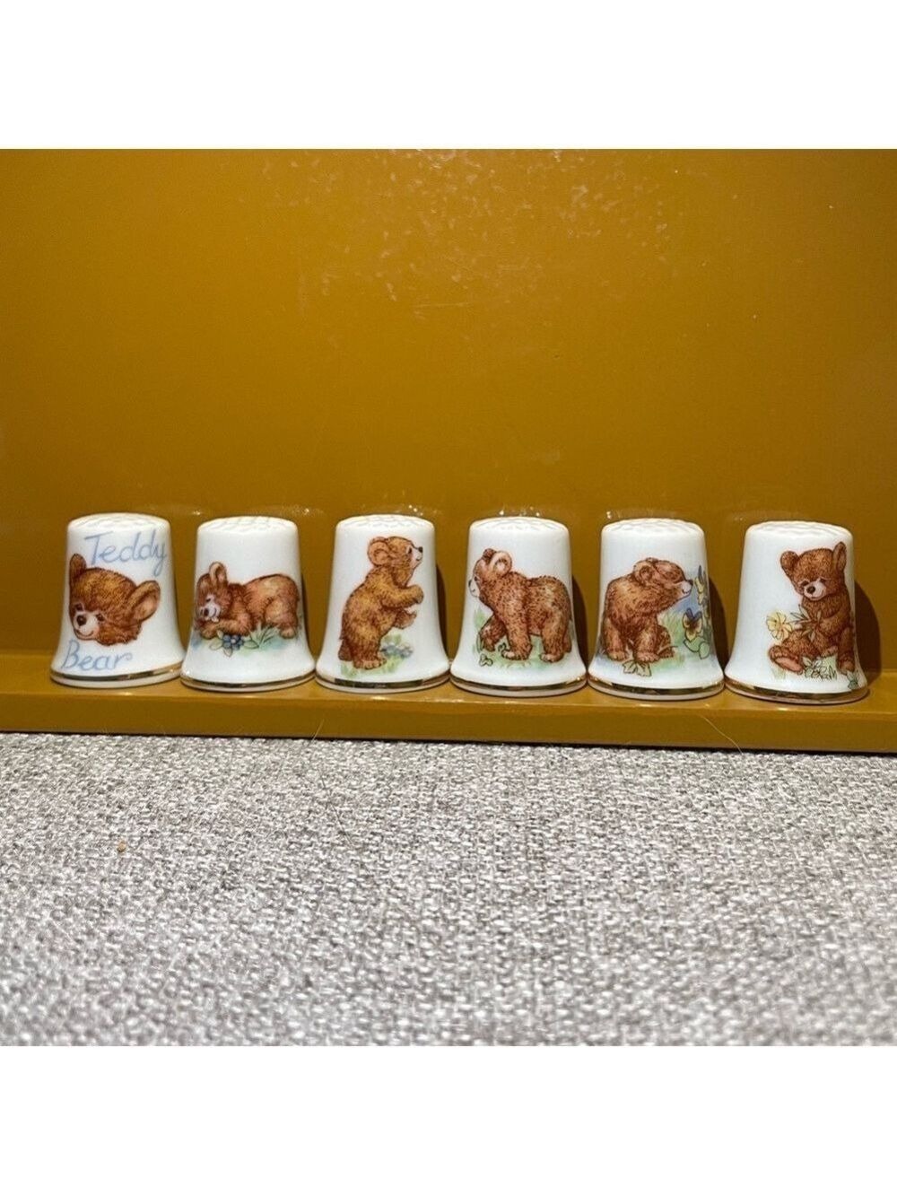 Vintage 6PC Collectible Bear-Themed Bone China Thimbles